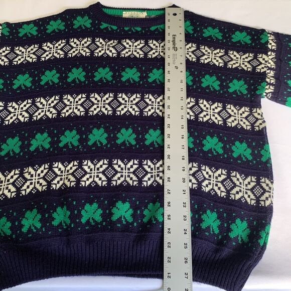Blarney Woollen Mills Sweater XXL Navy Fair Isle Knit Irish Clover Lucky Ireland - Picture 6 of 8